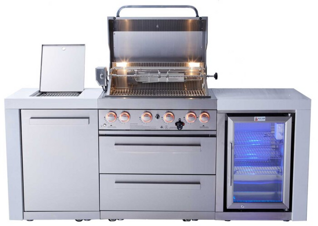 Mont Alpi 400 Deluxe Propane Gas Island Grill W/ Refrigerator Cabinet Outdoor Kitchen - MAi400-DFC