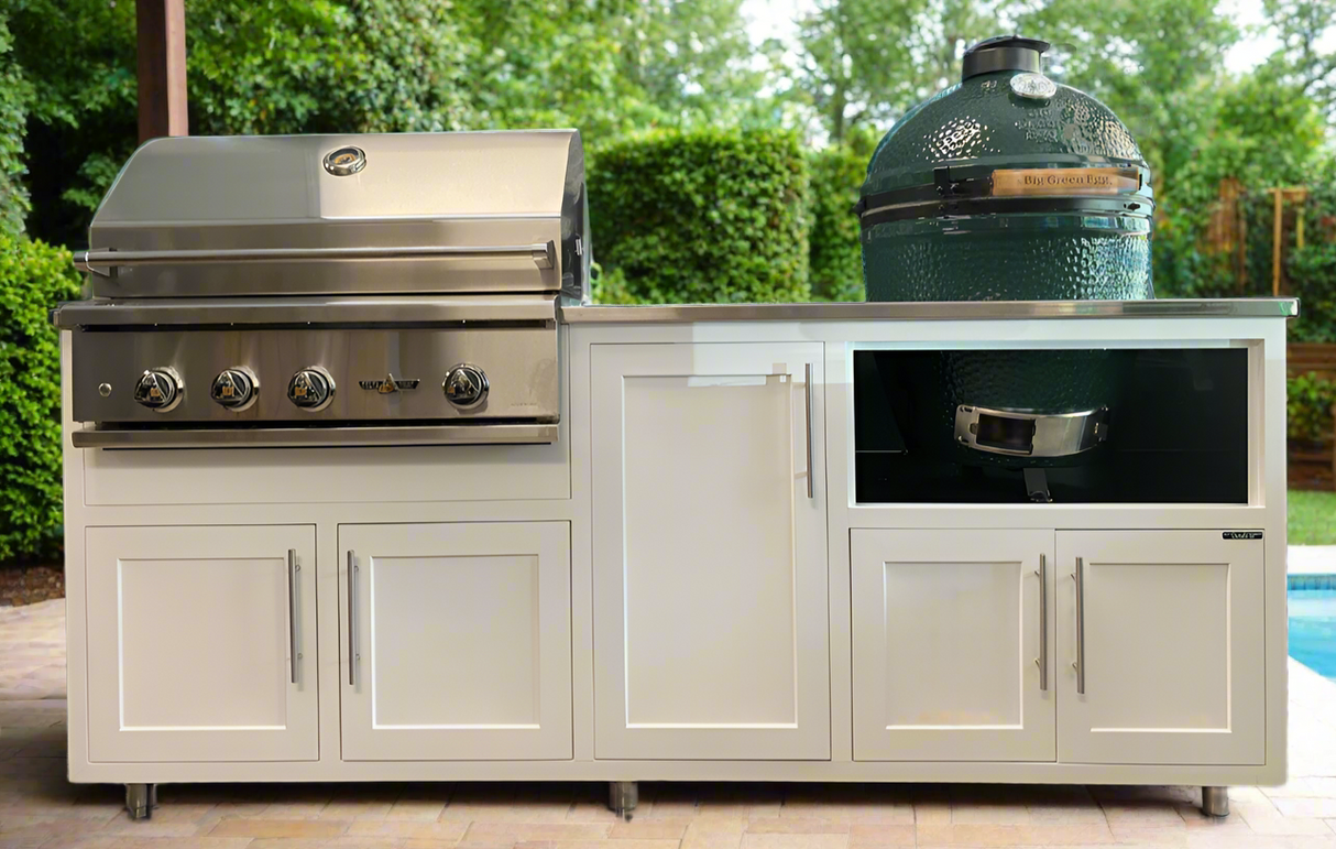 Challenger Designs White Coastal Outdoor Kitchen Package with Delta Heat 32" Grill and Large Egg Base