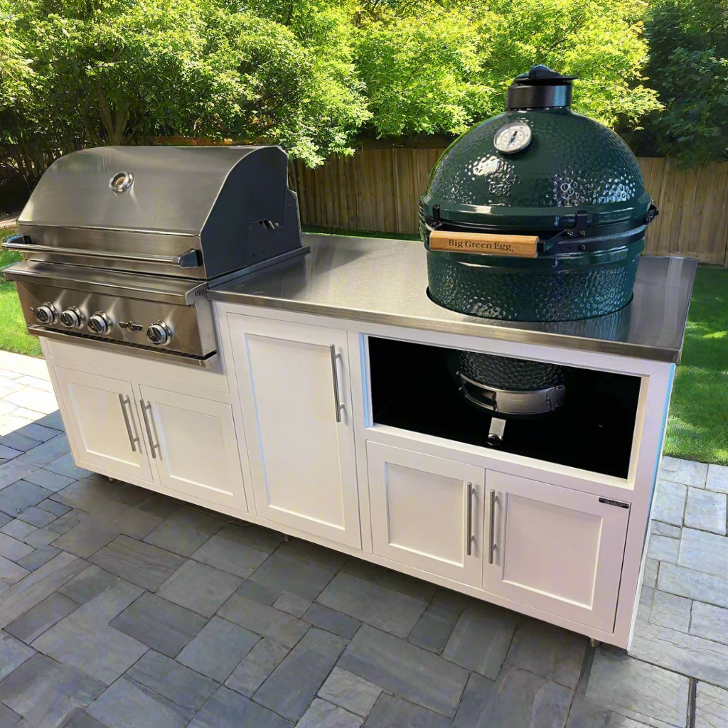 Challenger Designs White Coastal Outdoor Kitchen Package with Delta Heat 32" Grill and Large Egg Base