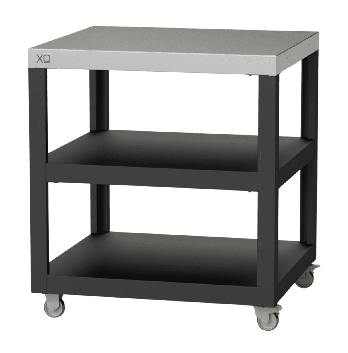 XO Prep Cart for XOPIZZA1 with weather-resistant frame and heavy-duty casters, ideal for outdoor pizza oven setups and food prep.