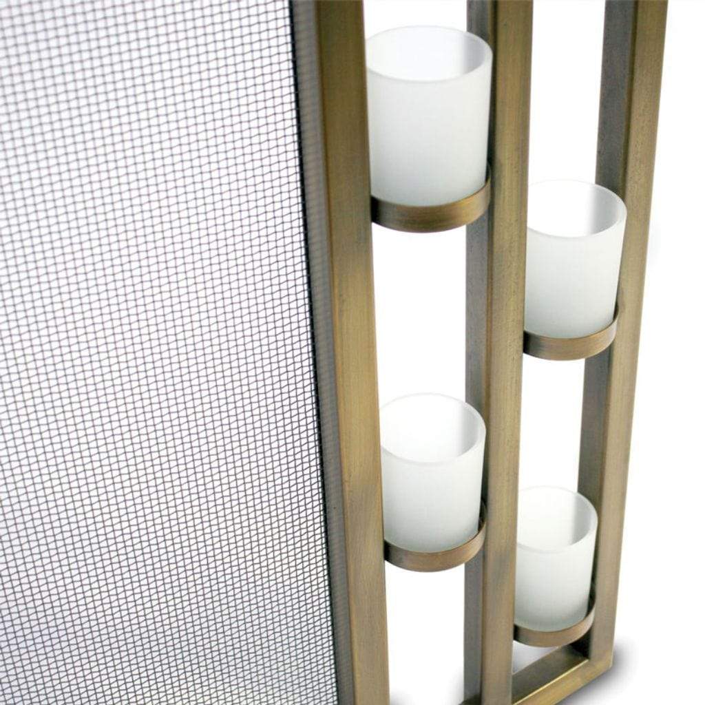 Pilgrim - 44" Antique Brass Candlewood Tea Light Bowed Screen