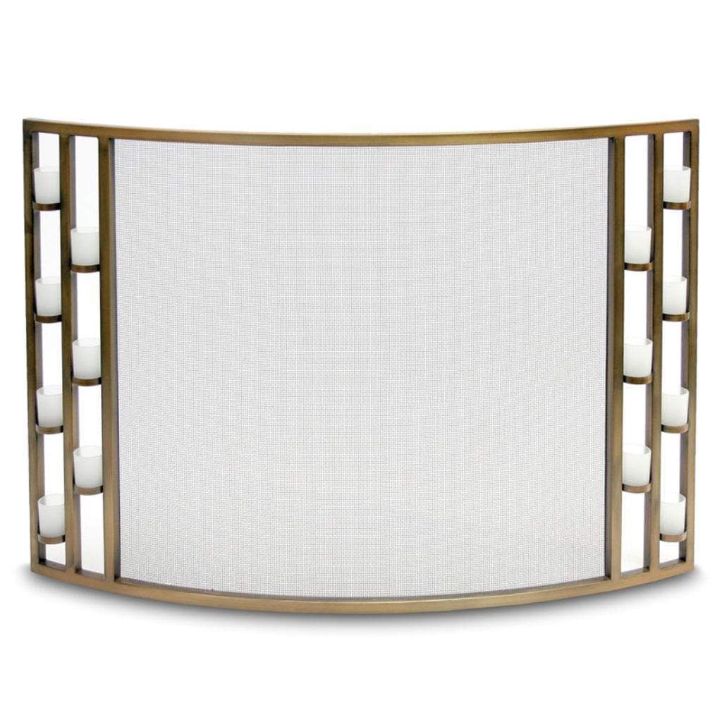 Pilgrim - 44" Antique Brass Candlewood Tea Light Bowed Screen