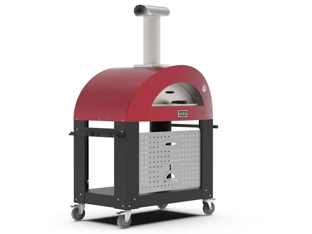 Alfa Moderno Ruby Red 3 Pizze 43-Inch Gas Pizza Oven on Wrinkle Black Oven Base