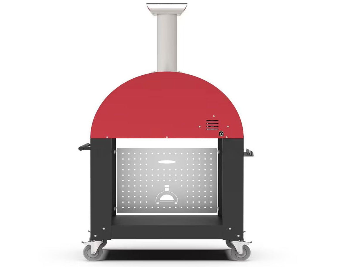 Alfa Moderno Ruby Red 3 Pizze 43-Inch Gas Pizza Oven on Wrinkle Black Oven Base