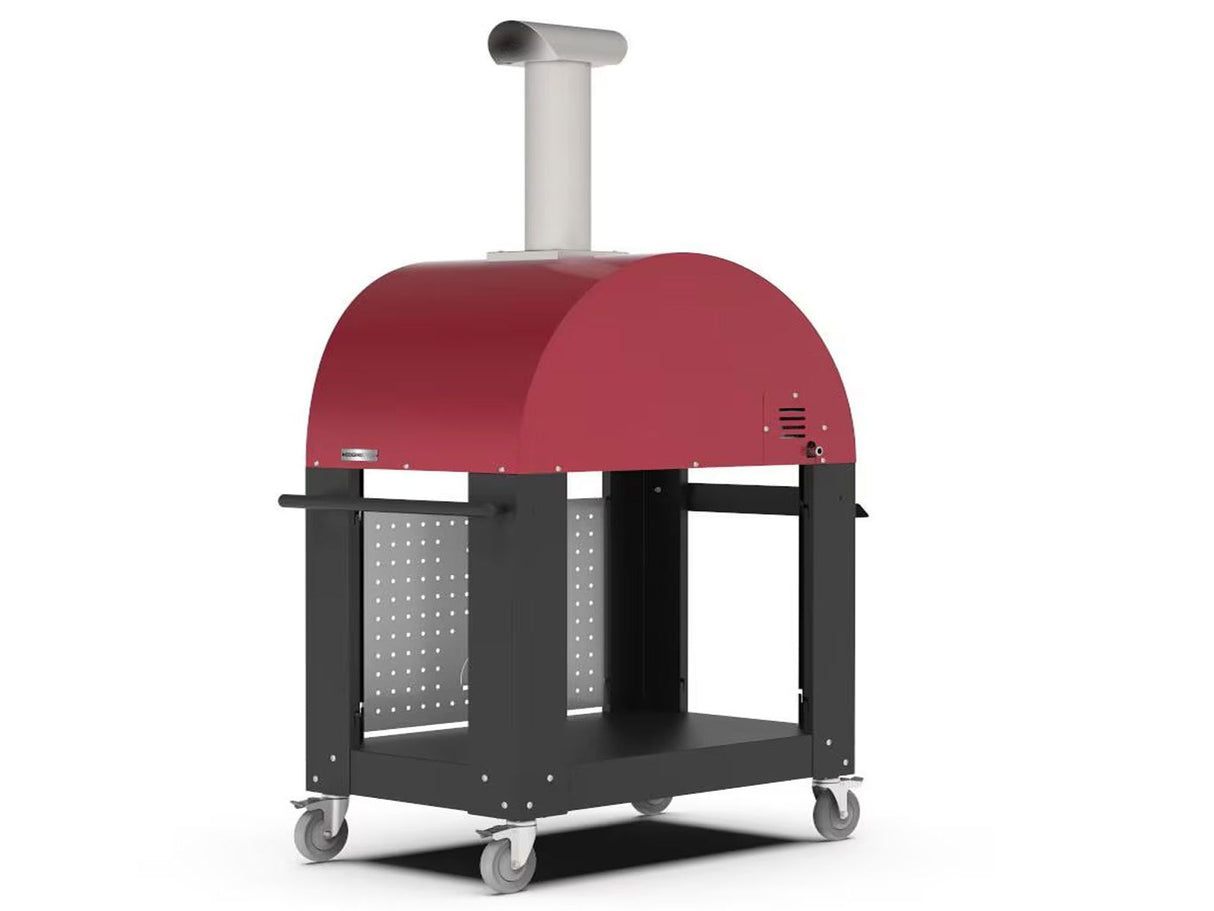 Alfa Moderno Ruby Red 3 Pizze 43-Inch Gas Pizza Oven on Wrinkle Black Oven Base