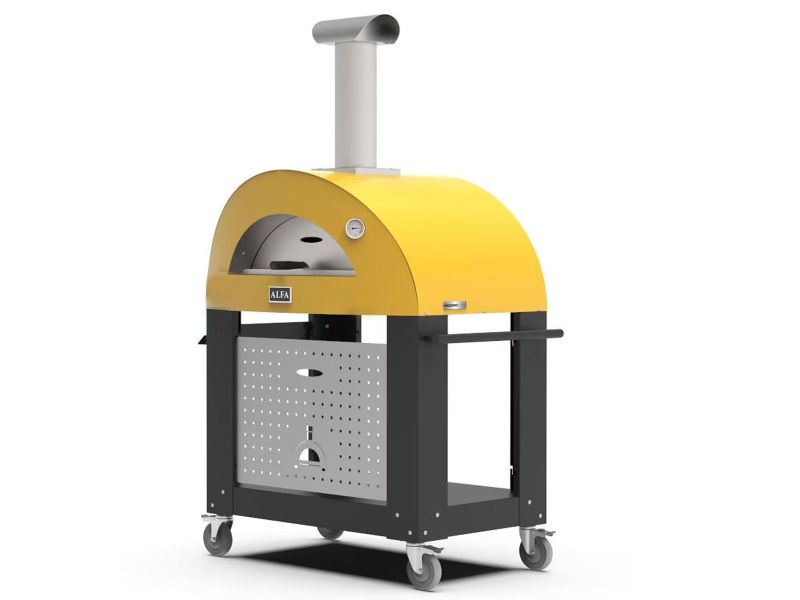 Alfa Moderno 3 Pizze 43-Inch Wood-Fired Pizza Oven on Wrinkle Black Base - Fire Yellow