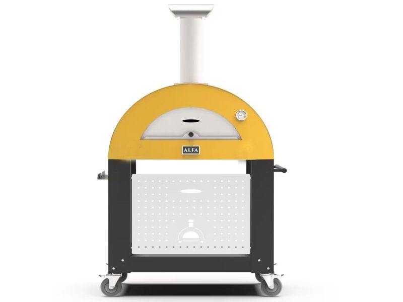 Alfa Moderno 3 Pizze 43-Inch Wood-Fired Pizza Oven on Wrinkle Black Base - Fire Yellow