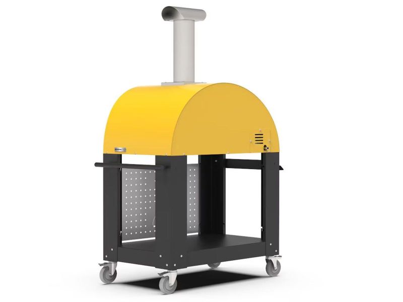 Alfa Moderno 3 Pizze 43-Inch Wood-Fired Pizza Oven on Wrinkle Black Base - Fire Yellow