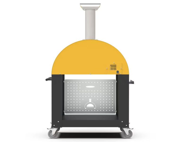 Alfa Moderno 3 Pizze 43-Inch Wood-Fired Pizza Oven on Wrinkle Black Base - Fire Yellow