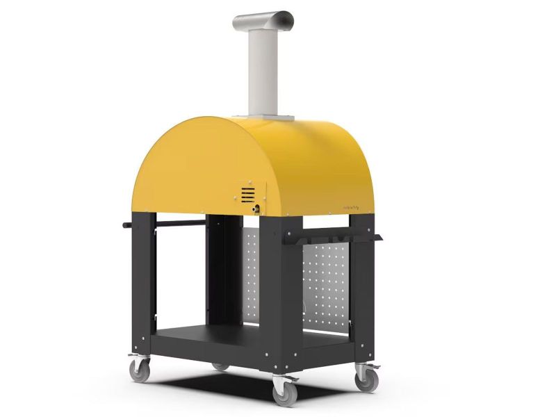Alfa Moderno 3 Pizze 43-Inch Wood-Fired Pizza Oven on Wrinkle Black Base - Fire Yellow