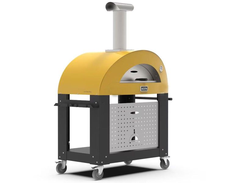 Alfa Moderno 3 Pizze 43-Inch Wood-Fired Pizza Oven on Wrinkle Black Base - Fire Yellow