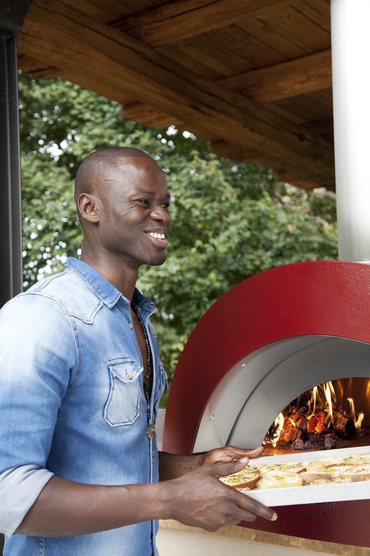 Alfa Allegro 39-Inch Outdoor Wood-Fired Pizza Oven with Base - Freestanding - Antique Red