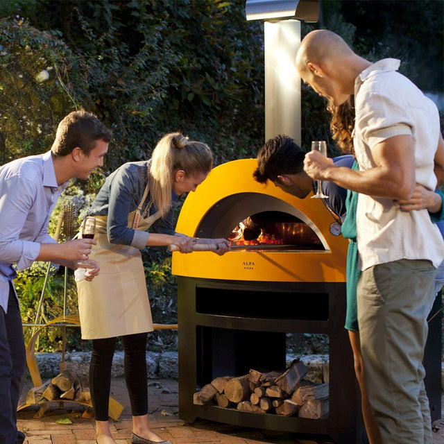 Alfa Allegro 39-Inch Outdoor Wood-Fired Pizza Oven with Base - Freestanding - Yellow