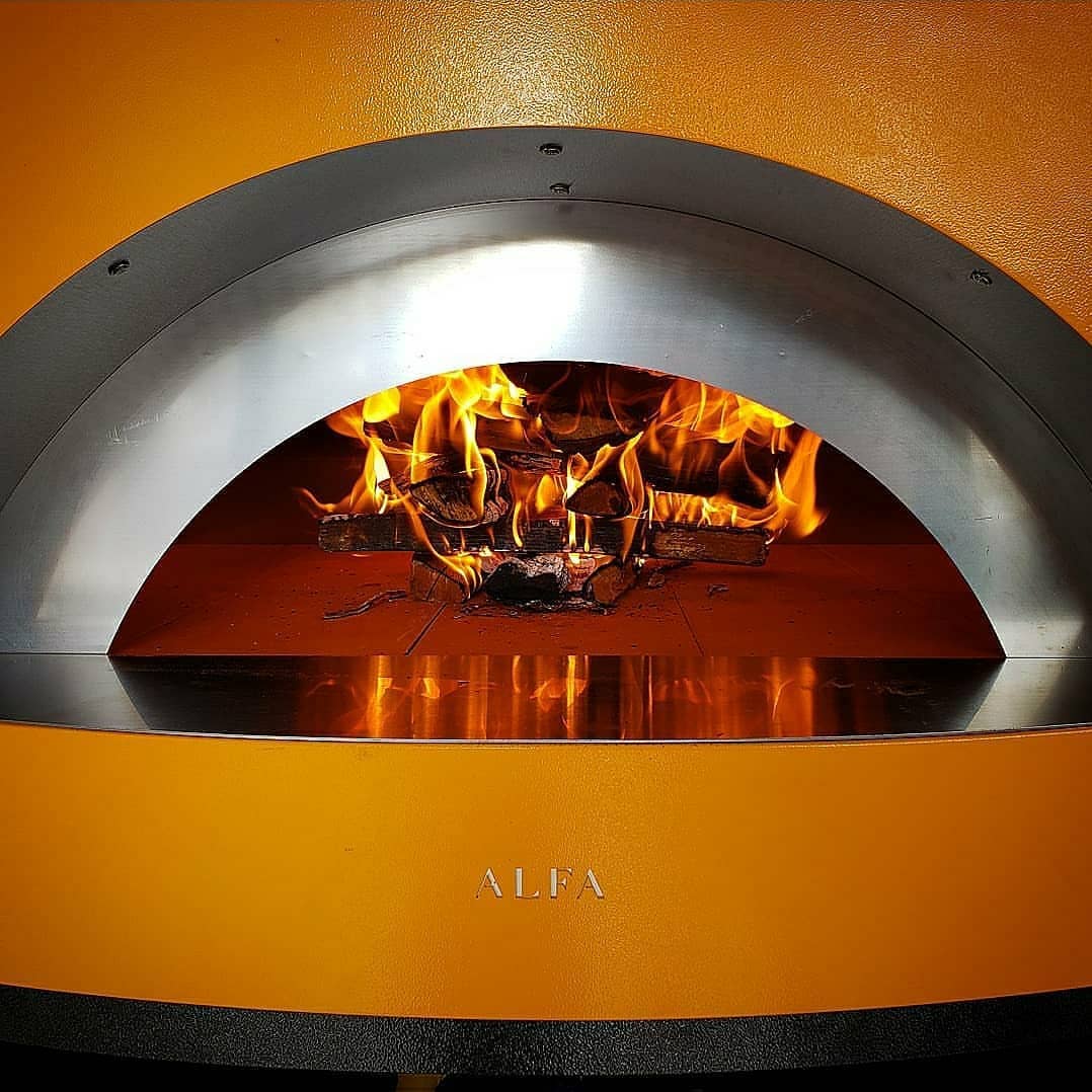Alfa Allegro 39-Inch Outdoor Wood-Fired Pizza Oven with Base - Freestanding - Yellow