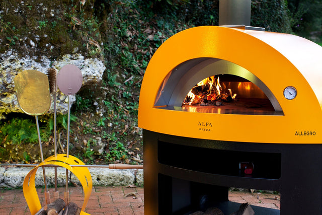 Alfa Allegro 39-Inch Outdoor Wood-Fired Pizza Oven with Base - Freestanding - Yellow