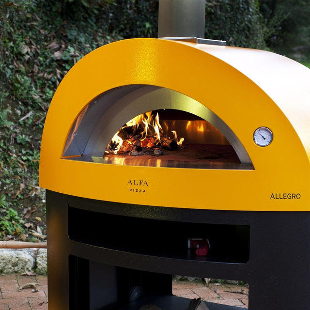 Alfa Allegro 39-Inch Outdoor Wood-Fired Pizza Oven with Base - Freestanding - Yellow