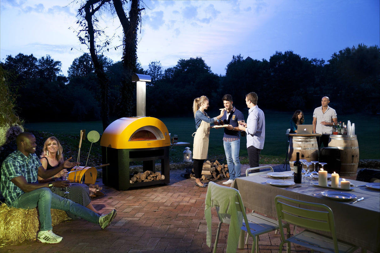 Alfa Allegro 39-Inch Outdoor Wood-Fired Pizza Oven with Base - Freestanding - Yellow