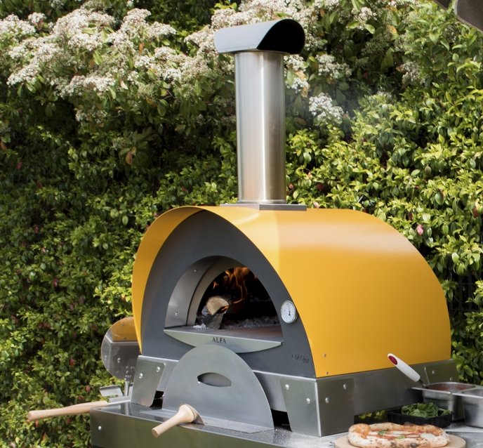 Alfa Ciao 27-Inch Freestanding Wood-Fired Outdoor Pizza Oven with Base - Fire Yellow