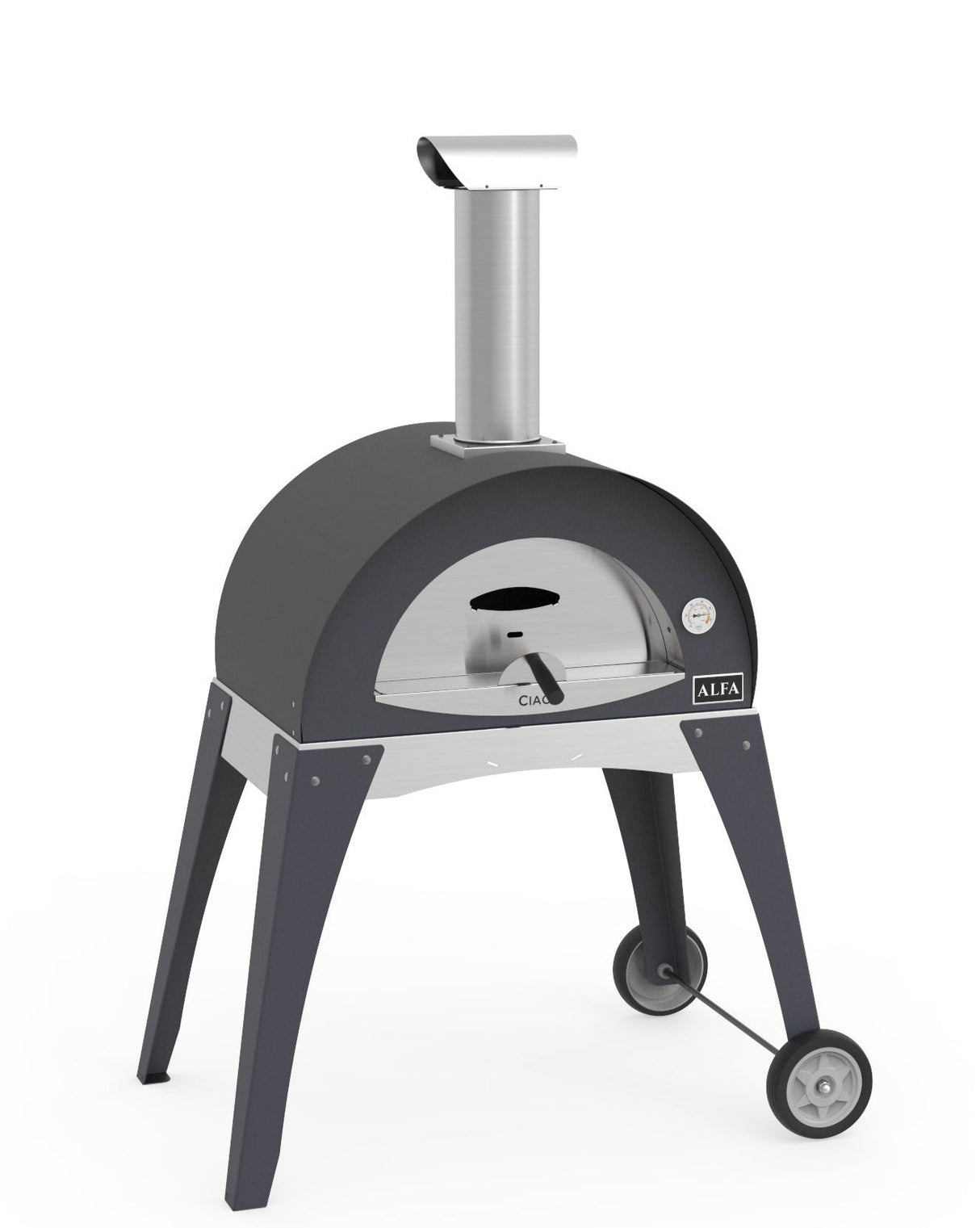 Alfa Ciao 27-Inch Freestanding Wood Fired Outdoor Pizza Oven with Base - Silver Grey