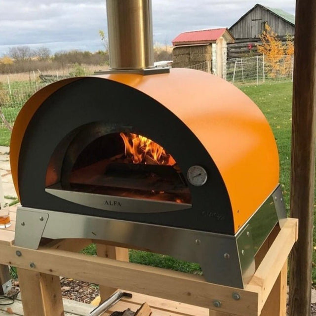 Alfa Ciao 27-Inch Freestanding Wood Fired Outdoor Pizza Oven with Base - Silver Grey