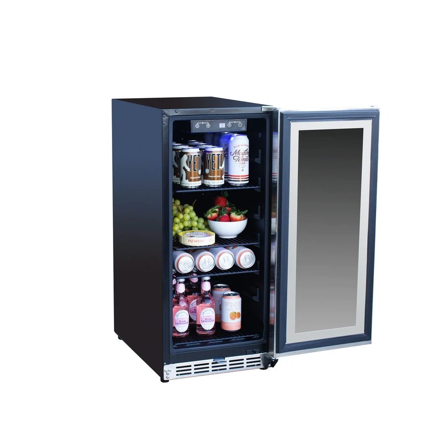 American Made Grills 15" 3.2c Outdoor Rated Fridge with Glass Door