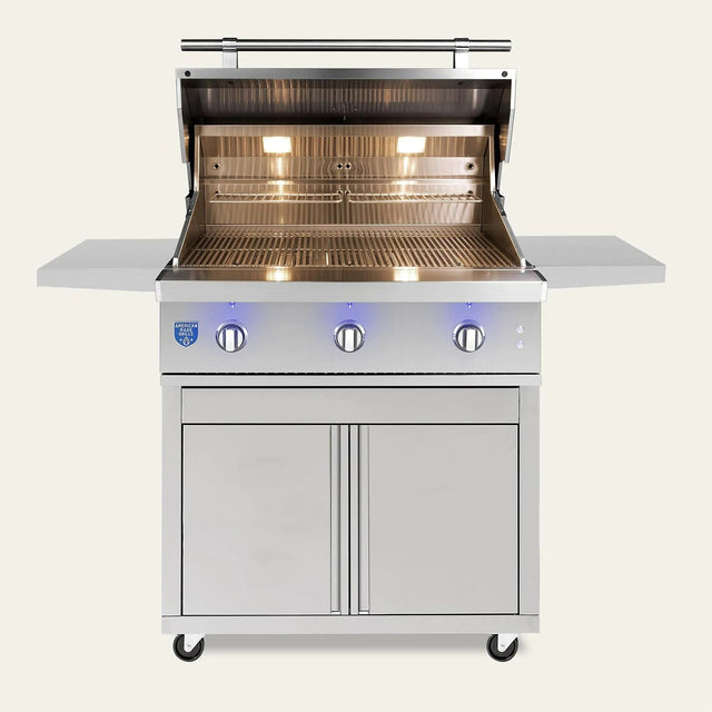 American Made Grills Atlas 36-Inch Grill Cart - angle view with grill