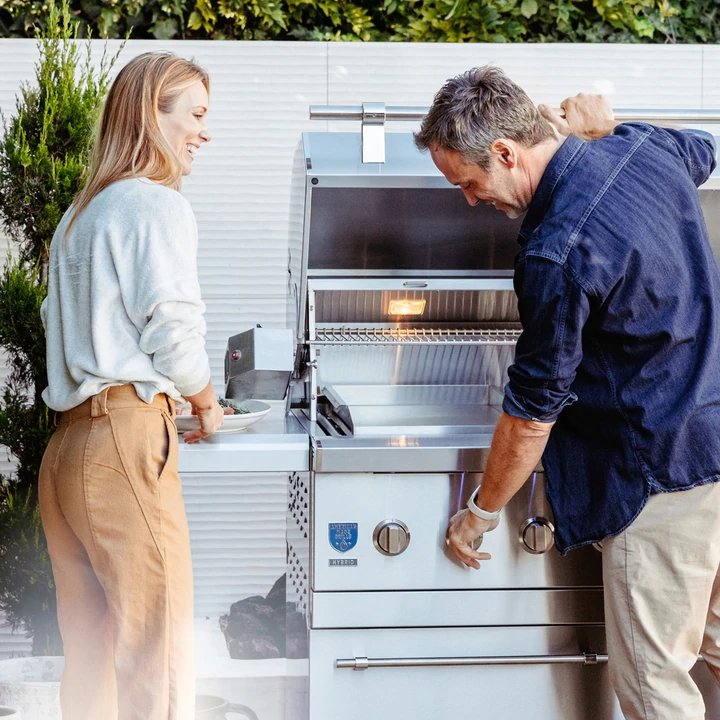 American Made Grills Encore 54-Inch Freestanding Hybrid Grill - Gas Wood & Charcoal