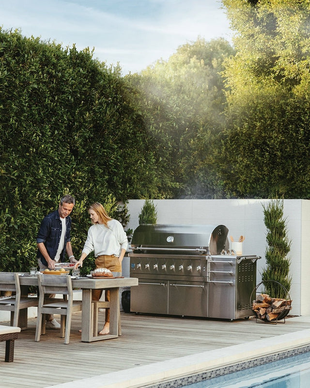 American Made Grills Encore 54-Inch Freestanding Hybrid Grill - Gas Wood & Charcoal