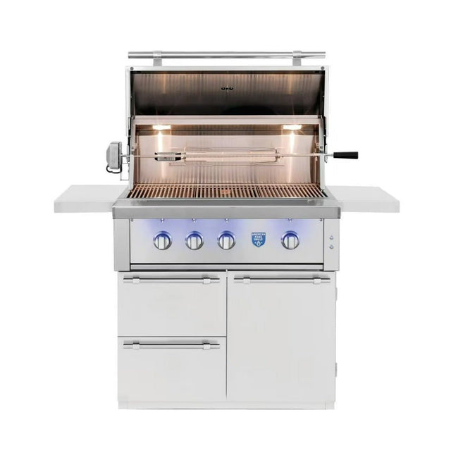 American Made Grills Estate 42-Inch Grill Cart - angle view with grill
