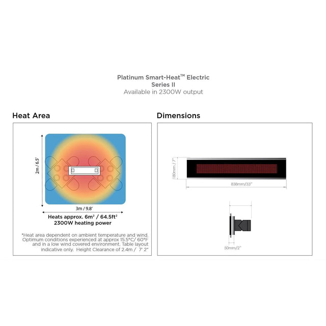 Bromic Heating Platinum Smart-Heat Series II 33-Inch 2300W 7,900 BTU 240V Electric Patio Heater - Black