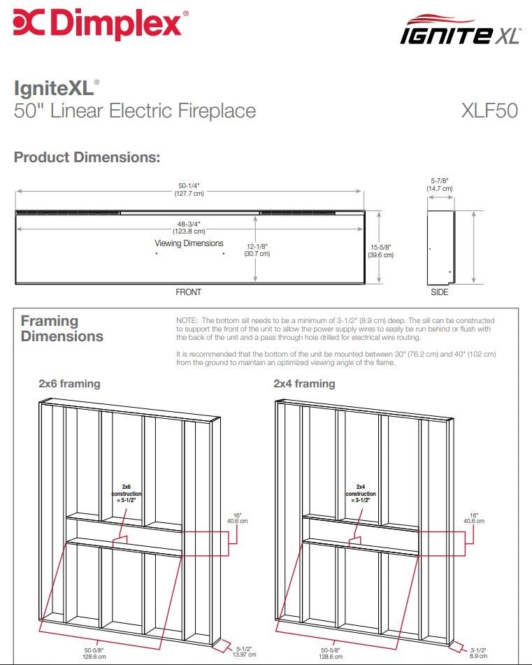 Dimplex IgniteXL 50 Inch Linear Recessed Built-In Electric Fireplace - XLF50