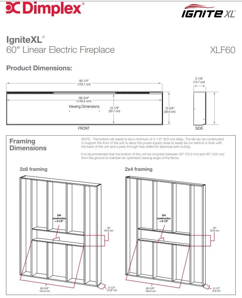 Dimplex IgniteXL 60 Inch Linear Electric Fireplace - XLF60