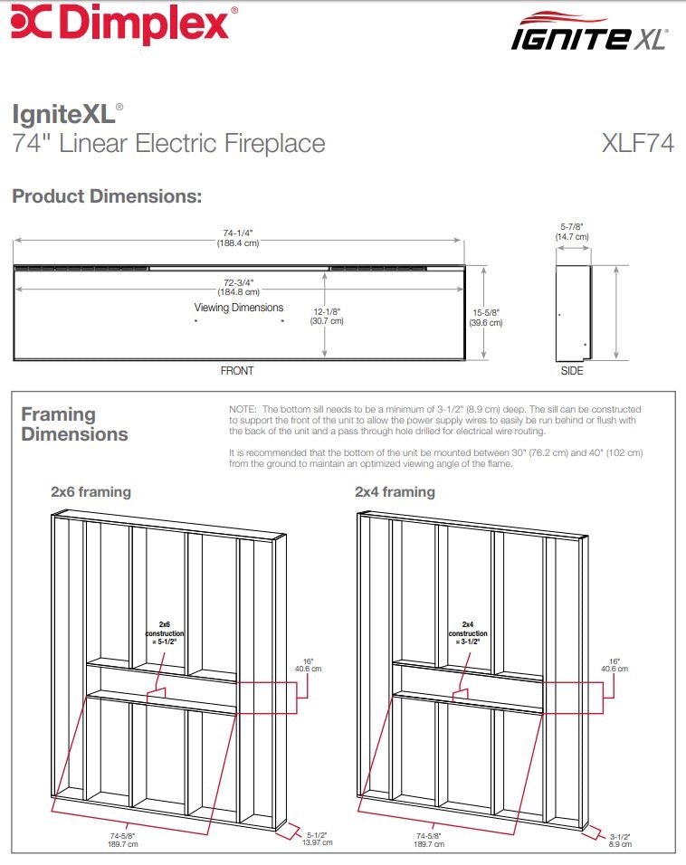 Dimplex IgniteXL 74 Inch Linear Electric Fireplace - XLF74