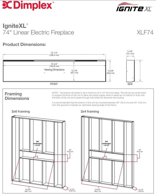 Dimplex IgniteXL 74 Inch Linear Electric Fireplace - XLF74
