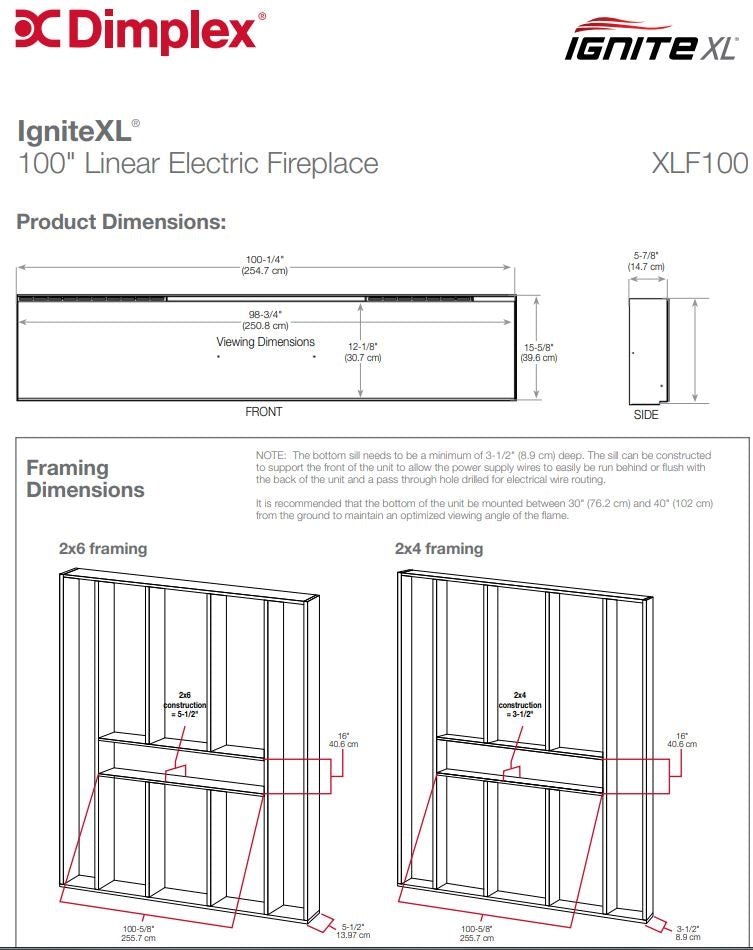 Dimplex IgniteXL100 Inch Linear Electric Fireplace - XLF100