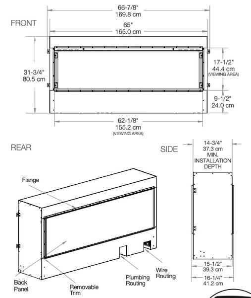 Dimplex Opti-Myst Pro 1500 Built-in 60 Inch Water Vapor Electric Fireplace Firebox