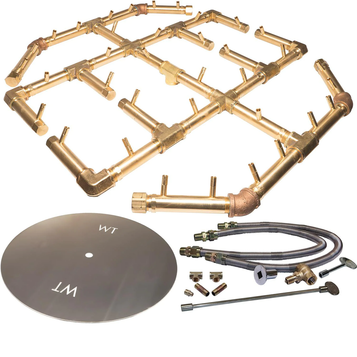 Warming Trends 42-Inch Gas Fire Pit Burner Kit W/ 29.5 X 27.5-Inch Octagonal CROSSFIRE Brass Burner - Match Light Ignition