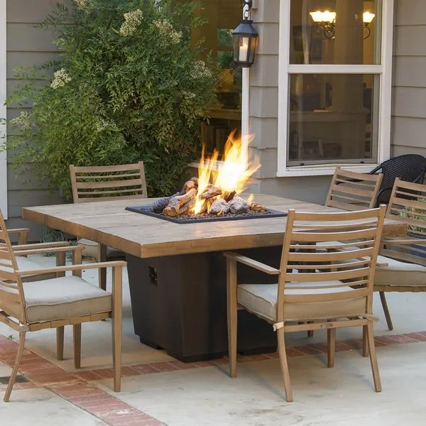 French Barrel Oak Cosmo Gas Fire Pit Table - Dining
