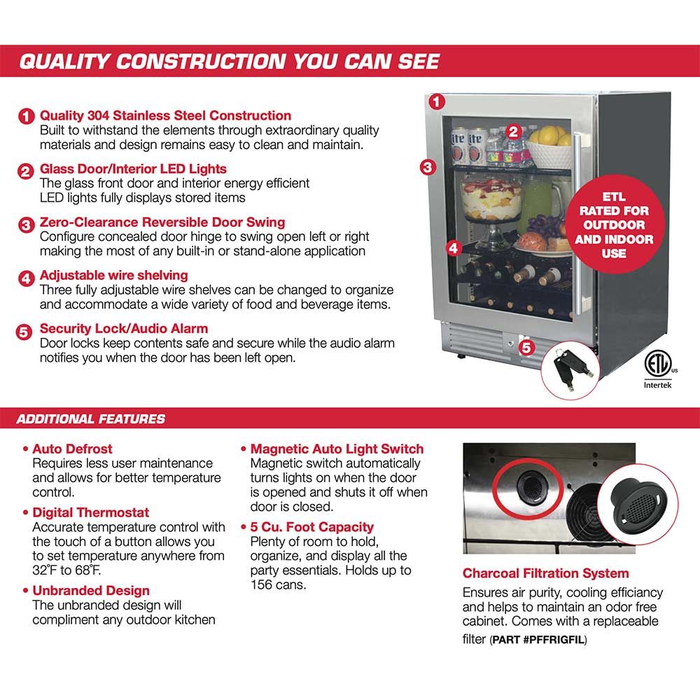 Modern Home Products PFFRIG24 Stainless Steel Outdoor-Rated Refrigerator, 24-Inch