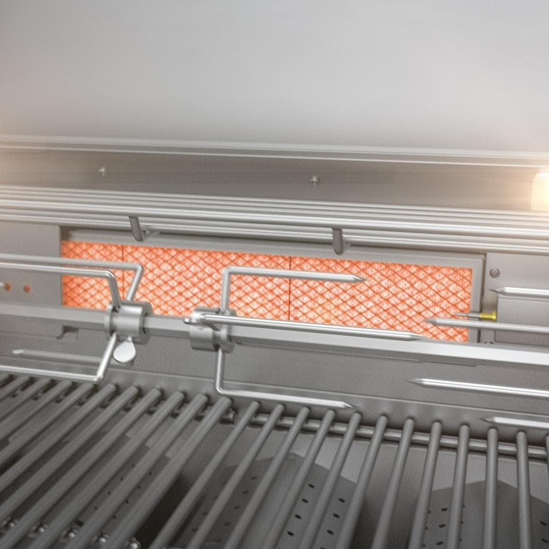 Mont Alpi 400 Deluxe 90 Degree Gas Island Grill W/ Beverage Center, Infrared Side Burner, & Rotisserie Kit