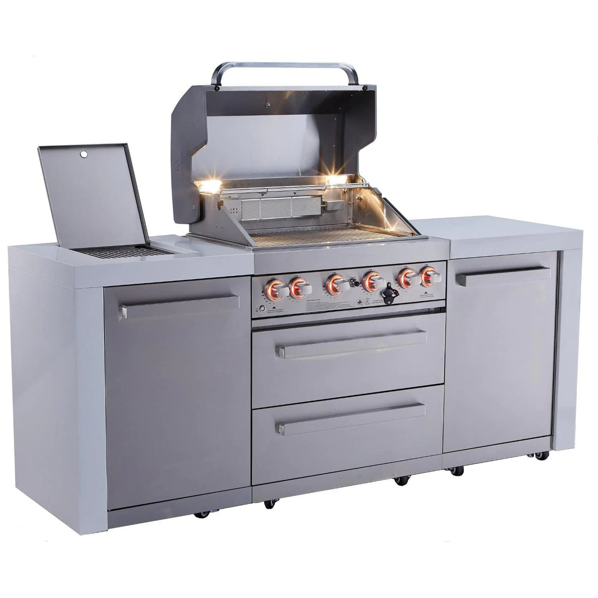 Mont Alpi 400 Deluxe Gas Island Grill W/ Infrared Side Burner & Rotisserie Kit - Stainless Steel
