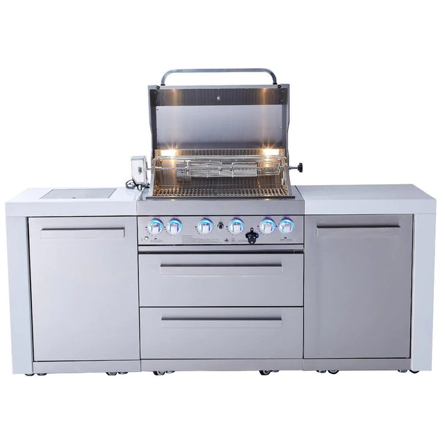 Mont Alpi 400 Deluxe Gas Island Grill W/ Infrared Side Burner & Rotisserie Kit - Stainless Steel
