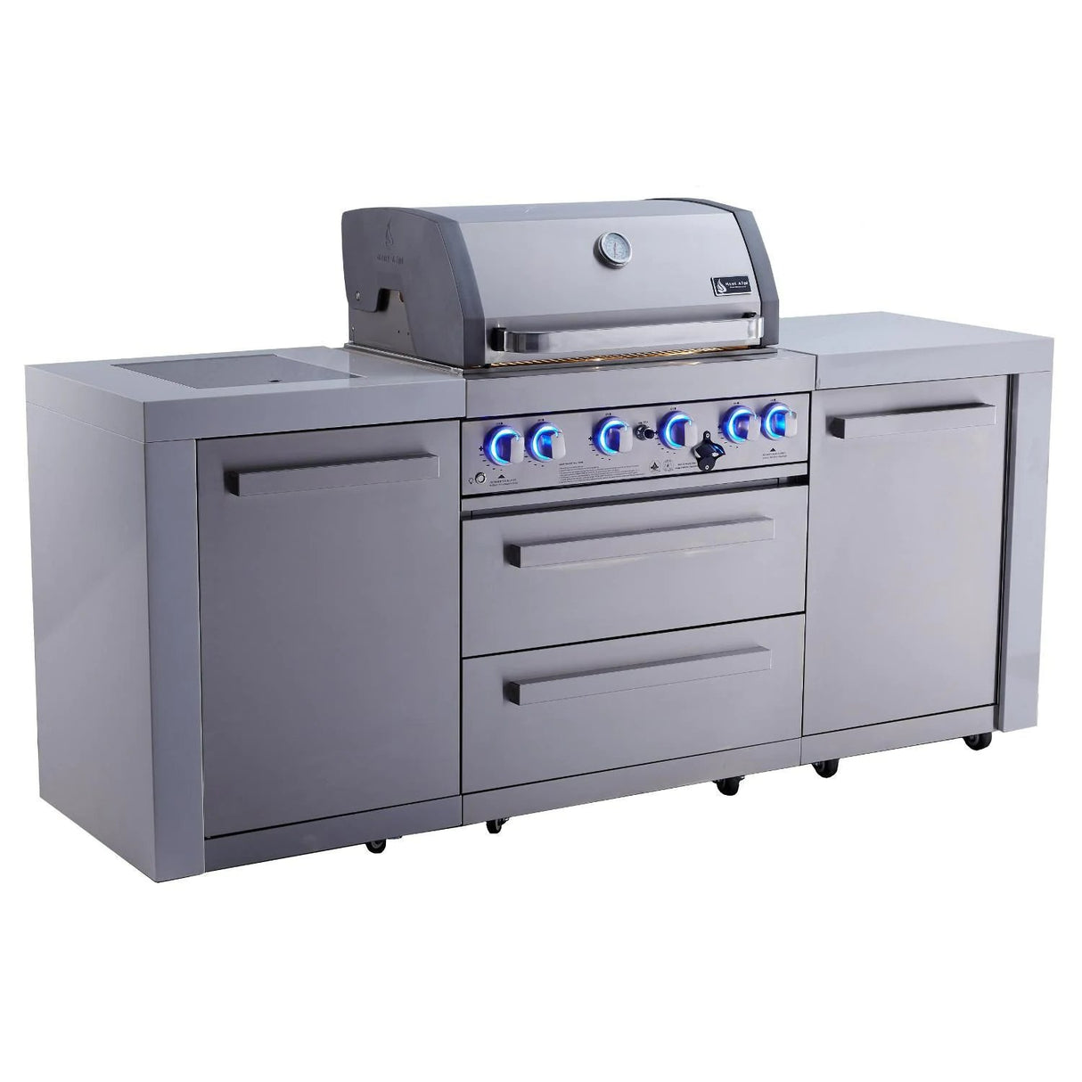 Mont Alpi 400 Deluxe Gas Island Grill W/ Infrared Side Burner & Rotisserie Kit - Stainless Steel