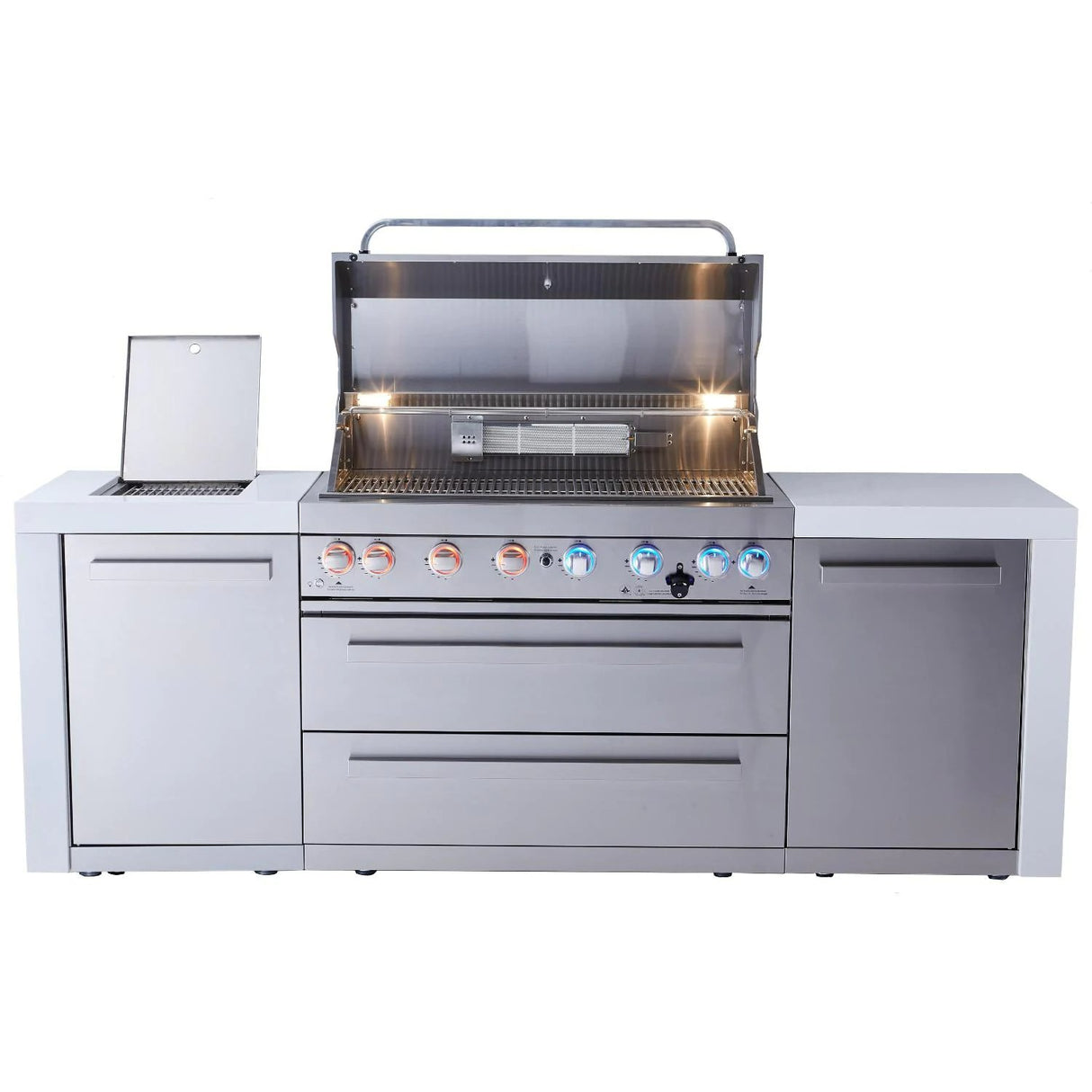 Mont Alpi 805 Deluxe Gas Grill Outdoor Kitchen Island W/ Infrared Side Burner & Rotisserie Kit