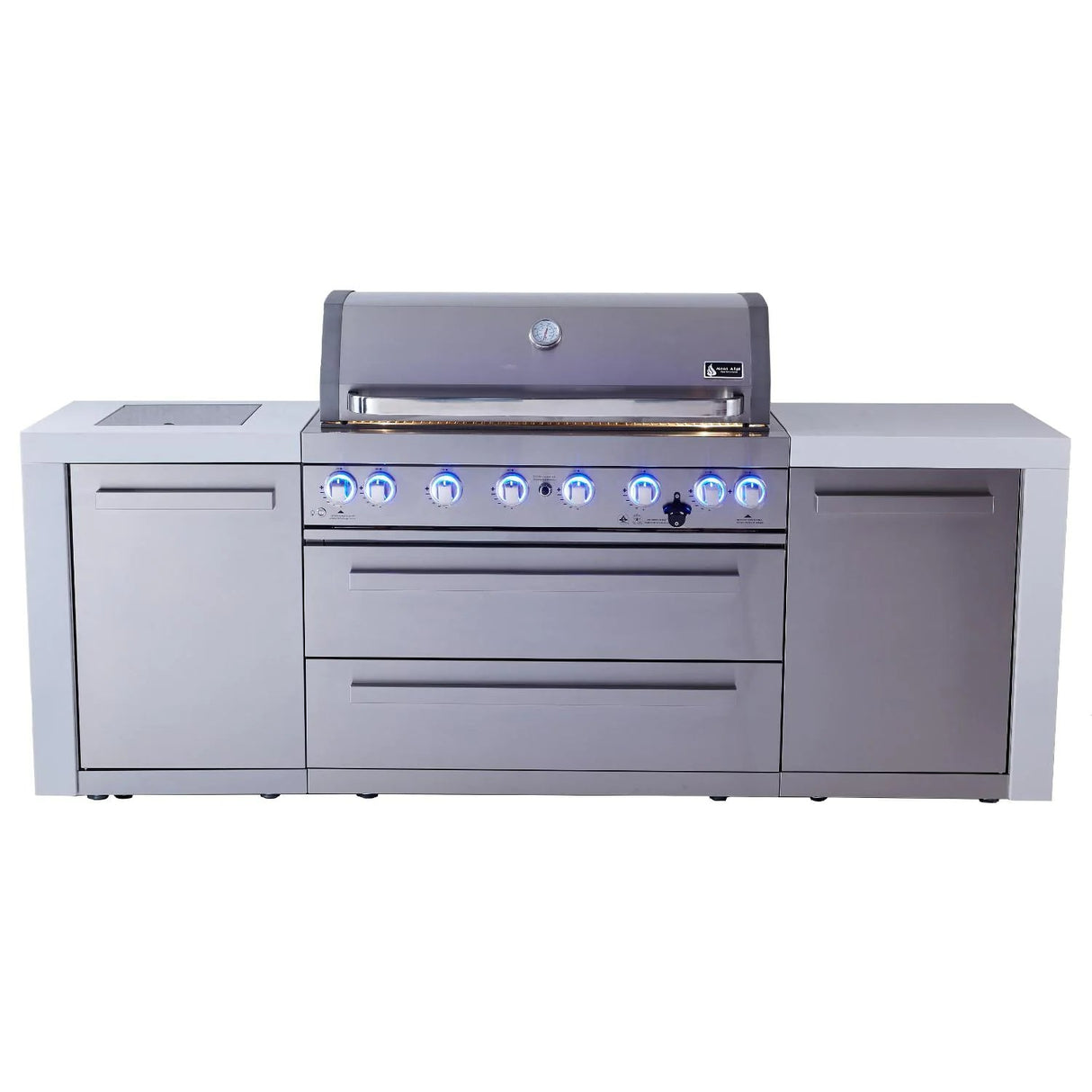 Mont Alpi 805 Deluxe Gas Grill Outdoor Kitchen Island W/ Infrared Side Burner & Rotisserie Kit