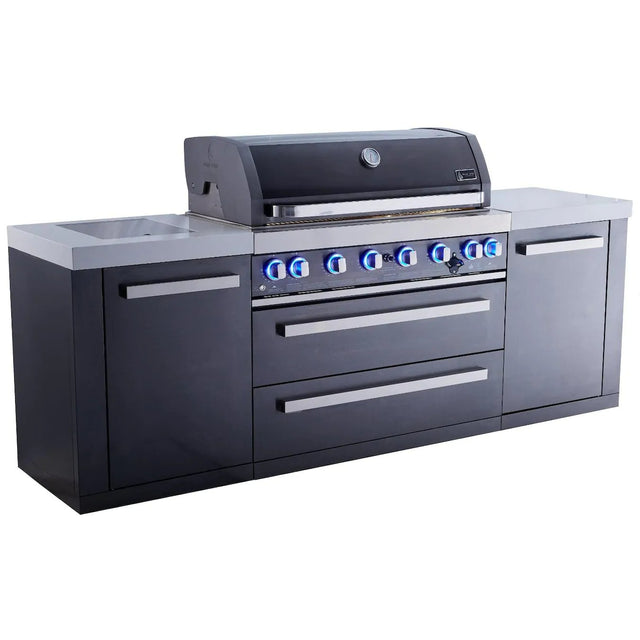 Mont Alpi 805 Deluxe Gas Island Grill W/ Infrared Side Burner & Rotisserie Kit - Black Stainless Steel