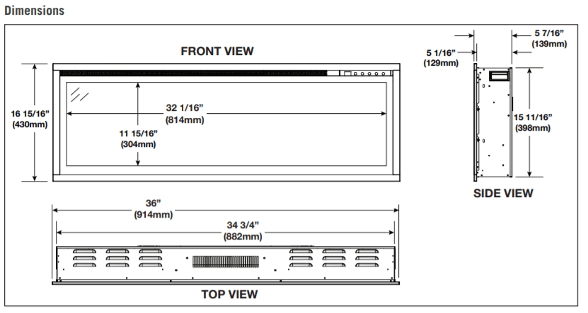 Napoleon Entice Series 36-Inch Wall Mount/Recessed Electric Fireplace - NEFL36CFH