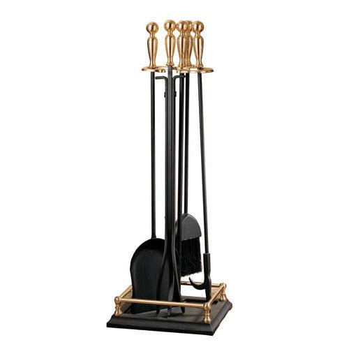 Pilgrim 5 Piece Matte Black Fireplace Tool Set with Brass Ball Handles