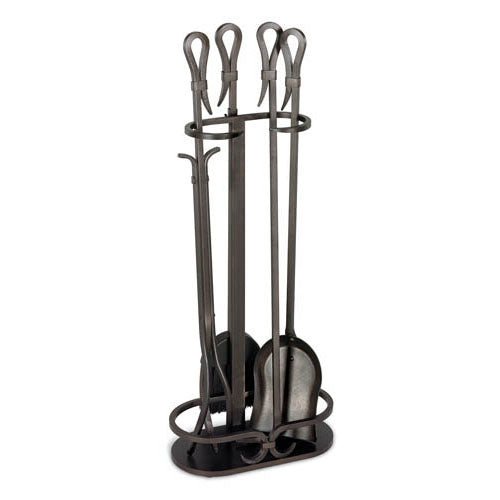 Pilgrim 5 Piece Shiny Espresso Burnished Black Iron Gate Fireplace Tool Set