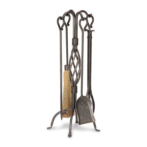 Pilgrim 5 Piece Vintage Iron Center Basket Weave Fireplace Tool Set